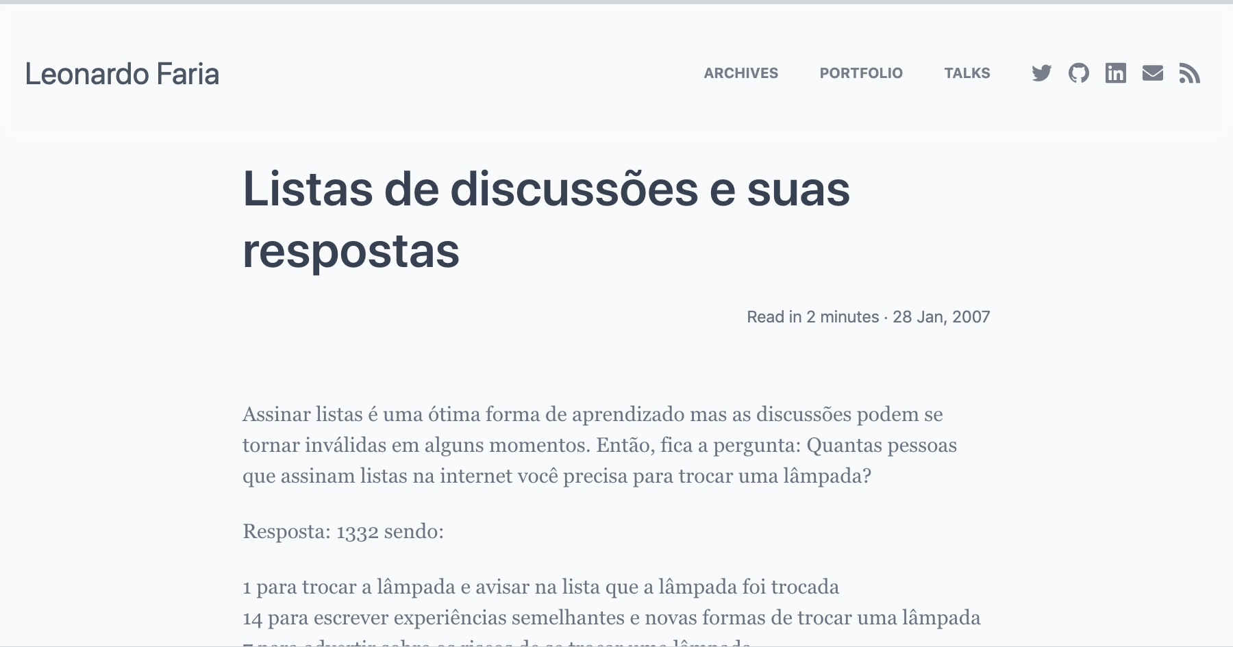 Listas de discussões e suas respostas · Leonardo Faria