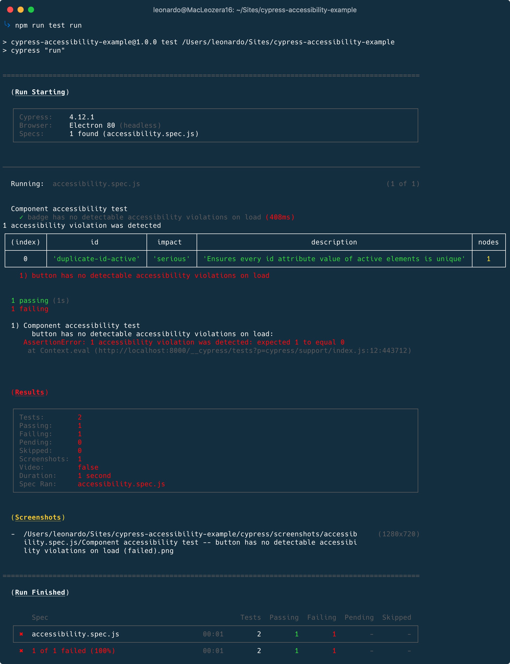 Output of failed test with a nice table