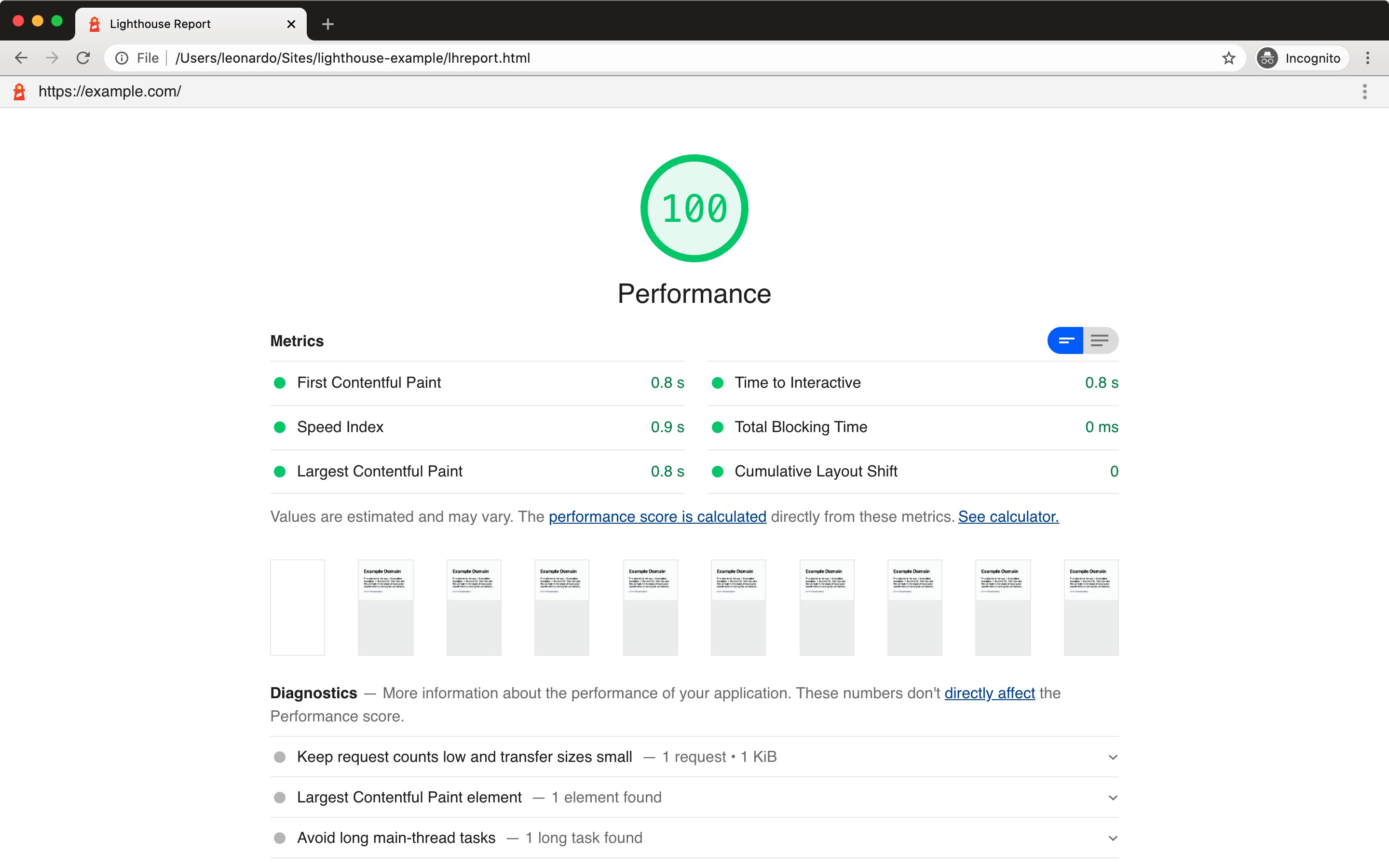 Lighthouse report